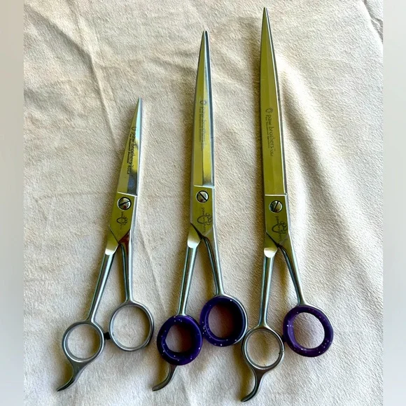 Set of 3 Professional Hair Cutting Scissors Set with Purple Handles