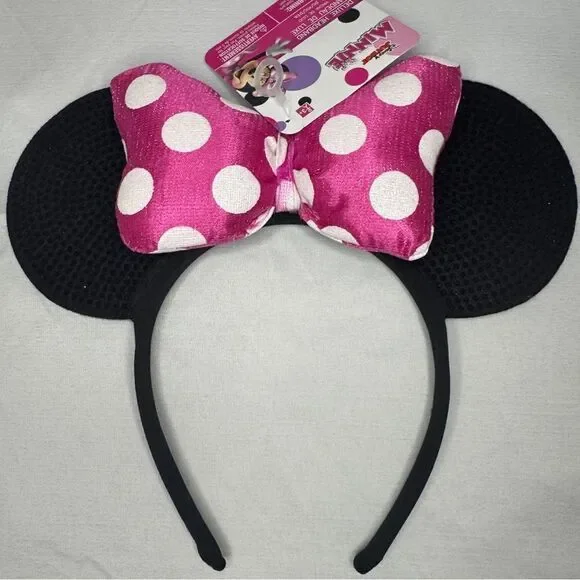 Minnie Mouse Disney Ears with Pink & White Polka Dot Bow