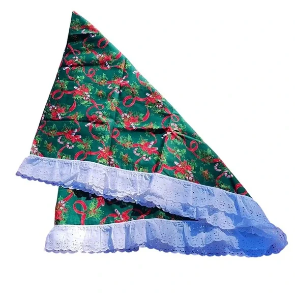 Handmade Christmas Tablecloth‎ Candy Canes Ribbon Green Red 78x63 Traditional