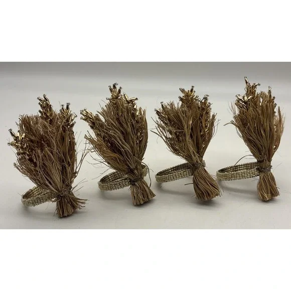 Cynthia Rowley Wheat Napkin Rings SET OF 4 Thanksgiving Harvest Fall Autumn