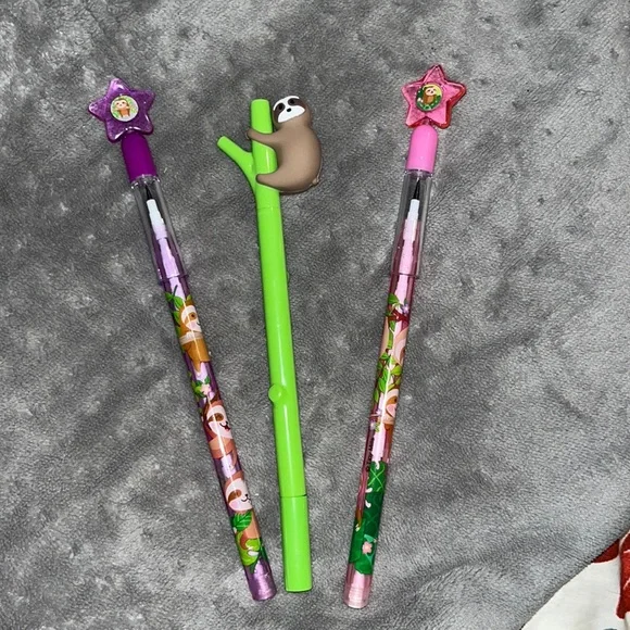 Stocking stuffers - 2 sloth pop up pencils and a pen