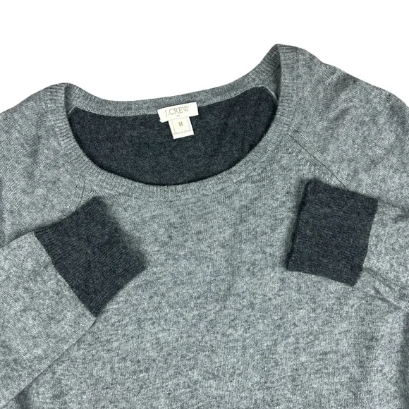J.Crew Wool Blend Sweater Women’s Medium Gray Elbow‎ Patches Side Buttons Raglan