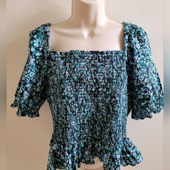 J. Crew Smocked Short Sleeve Top