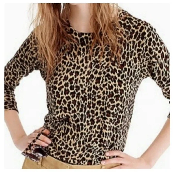 J. Crew Womens Tippi Sweater Leopard Print J6354 Size‎ S