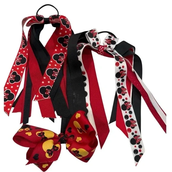 Disney‎ Minnie Mouse Hair Bow Set - Red, Black, Yellow Homemade