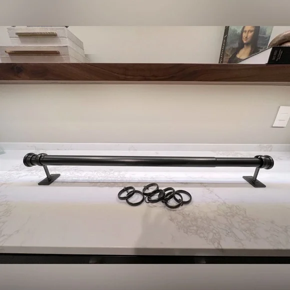 Restoration Hardware Estate extension rod with end caps and drapery rings