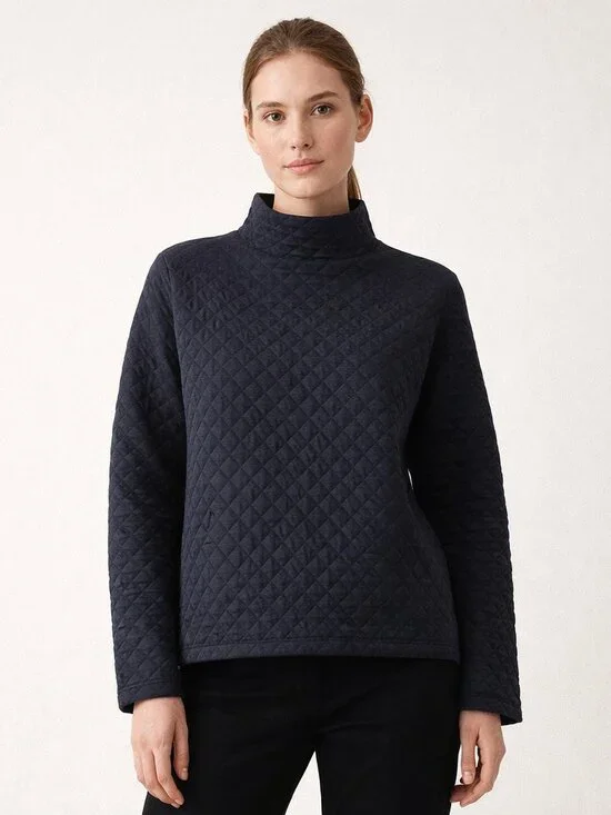 J.Crew Quilted Mockneck Pullover Top Size Large Black