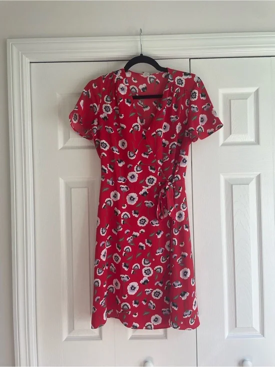 J. Crew Red Floral Wrap Mini Dress