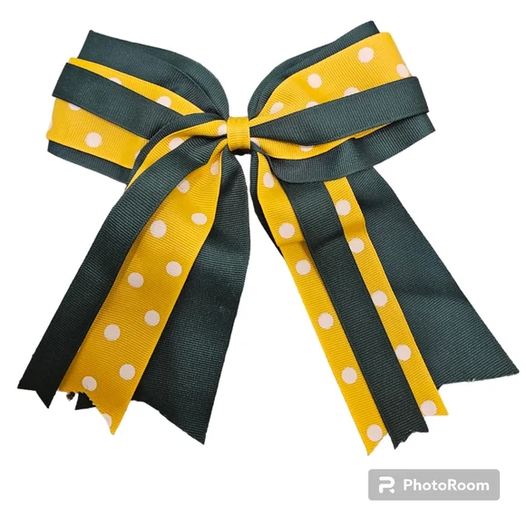 Oregon Ducks Hair Bow Size Large Green, White, Yellow