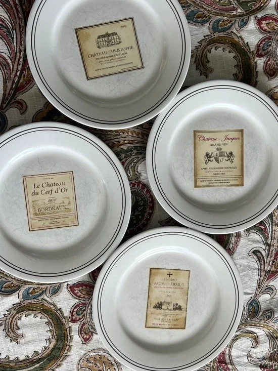Restoration Hardware Vins de Grenoble French Cheese and Wine Plates Set of 4