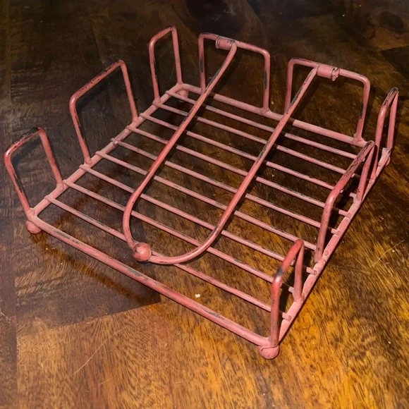 Vintage Distressed‎ Metal Napkin Holder Stand Red Rustic Kitchen Counter Decor