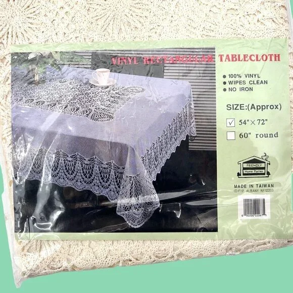 NEW IN PKG IVORY LACE VINYL RECTANGULAR TABLECLOTH 54X72