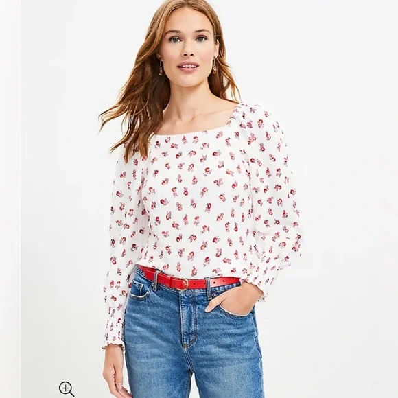 LOFT‎ NWT Women's Floral Puff Sleeve Square Neck Top