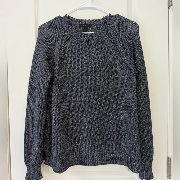 J. Crew, Women's Size Medium, Metallic Side Split‎ Sweater, Blue/Gray