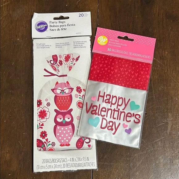 🩶5/$30 Set of Wilton Valentine's Day Owl Heart Party Bags Pink, Red, White NEW