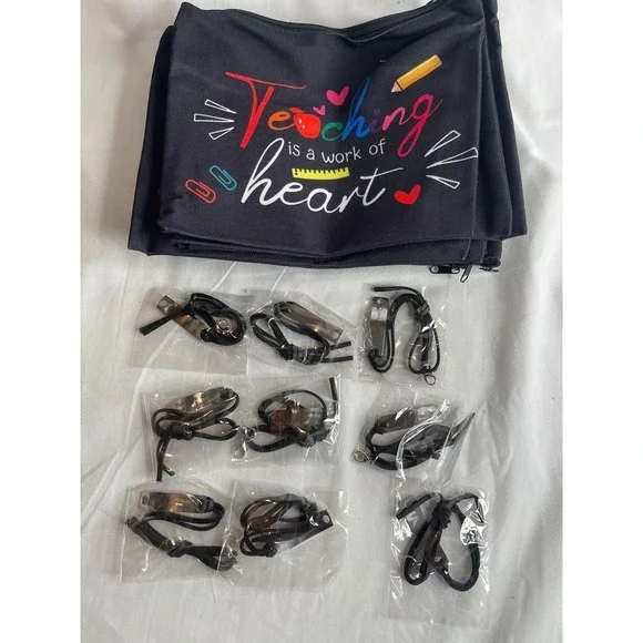 9pc Teacher Appreciation Gift Set Canvas Pouches and Bracelets Bulk NEW