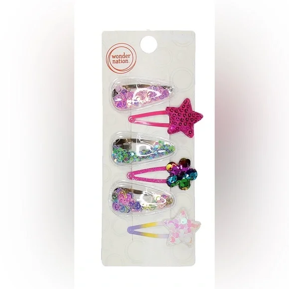 🔴 3/$12 Wonder Nation Colorful 6-Piece‎ Hair Clips Set! NEW!