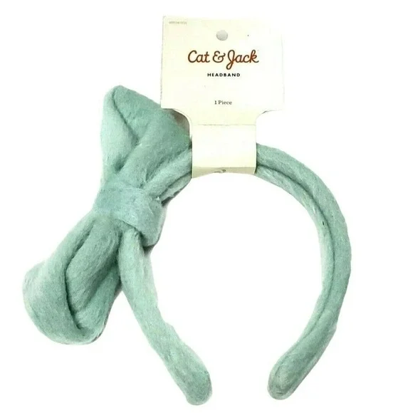Cat & Jack Faux Fur Headband Mint Green Big Bow Hair Accessories Girls Toddler‎
