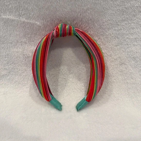 Girls Rainbow Striped Knotted Headband Multi Color‎ Ribbed Hair Accessory