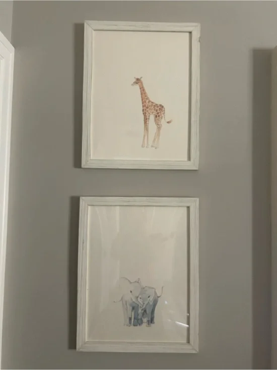 Restoration Hardware Watercolor Giraffe and Blue Elephant Duo Art Prints