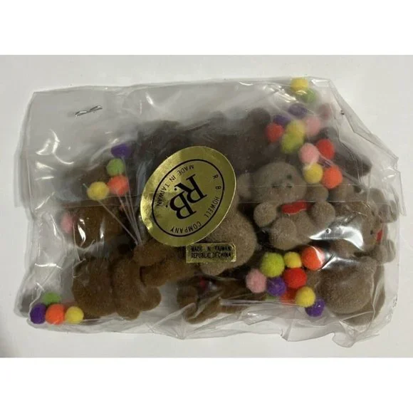 Vintage Set of 12 Two Tone Tiny Teddy Bears Flocked Plastic Balloons