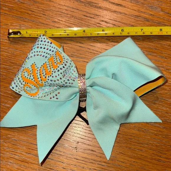 Aqua Cheer Bow with Rhinestones and Stars