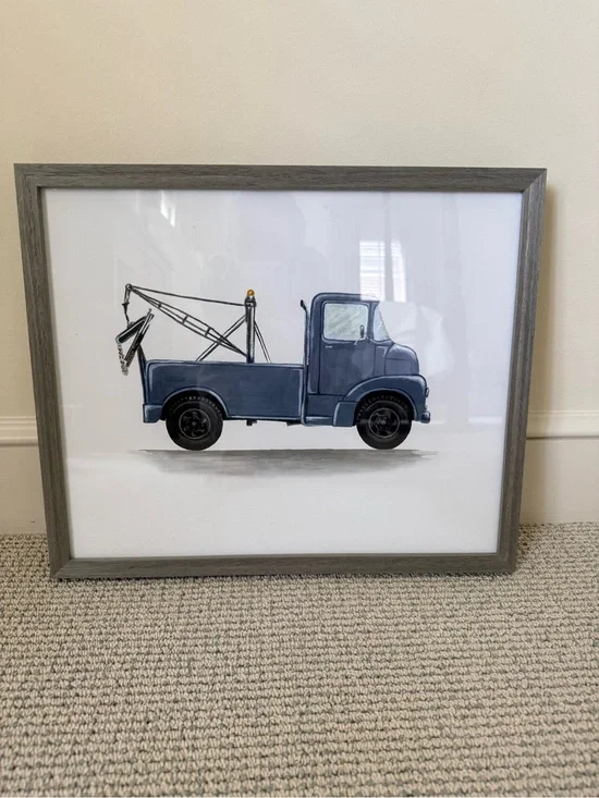 Restoration Hardware Blue and Gray Tow Truck Wall Art