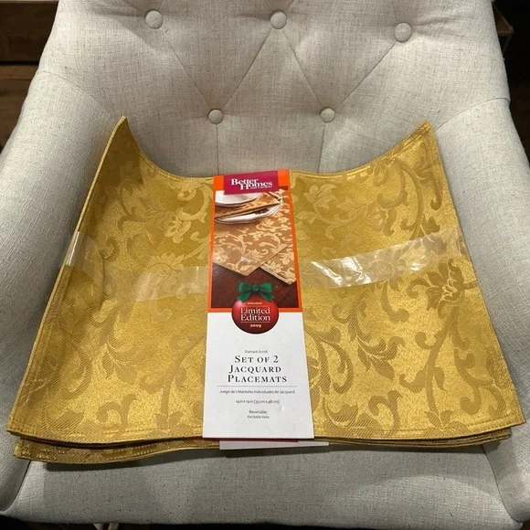 Better Homes & Gardens Damask Scroll Jacquard Placemats Set Of 2 Gold Tan Almond