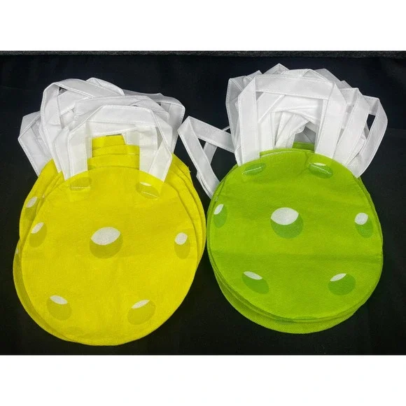 Lot of 20 Pickleball Reusable Tote Bags Round Novelty Yellow Green Gift Bags