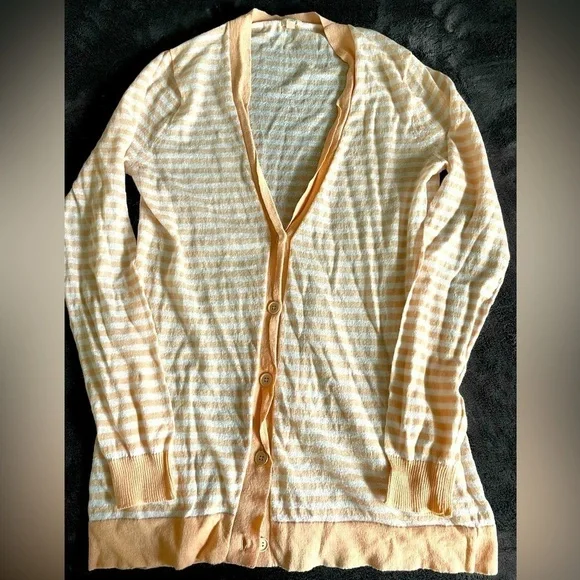 J. Crew sheer cardigan. Peach and white stripe.