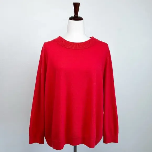J. Crew Red Wool Blend Dolman Sleeve Boxy Relaxed Knit Crewneck Sweater LARGE
