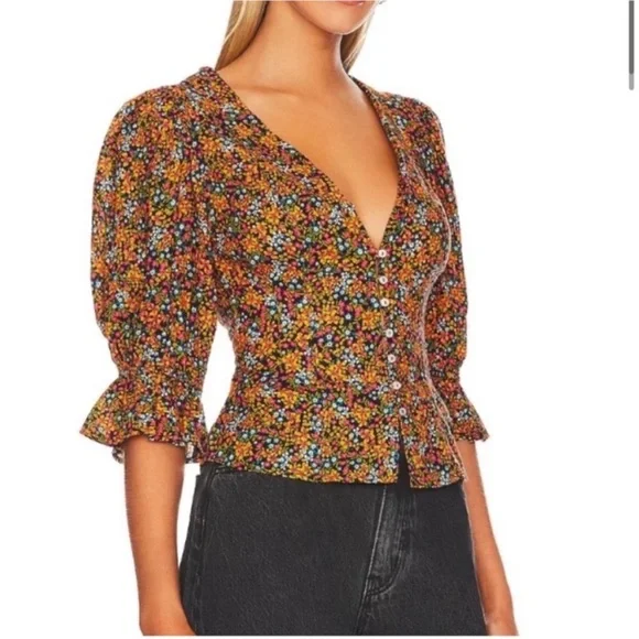 NWT Free People I Found You Printed Top in Navy Combo size medium