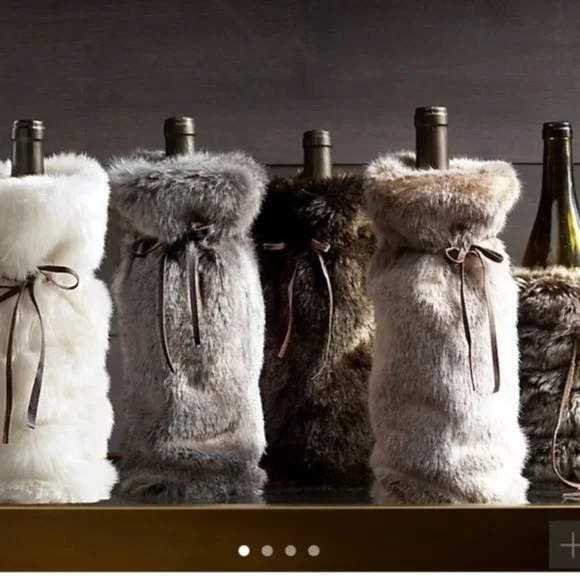 NWT Restoration Hardware Gray Luxe Faux Fur Wine Bag