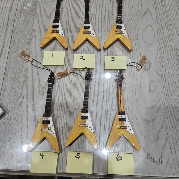 Restoration Hardware set of 6 wooden guitar ornaments