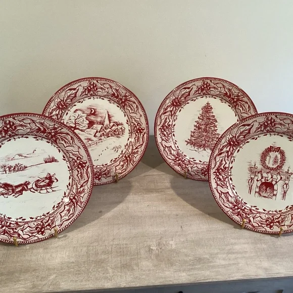 Set of (4) Restoration Hardware Tin Holiday Plates