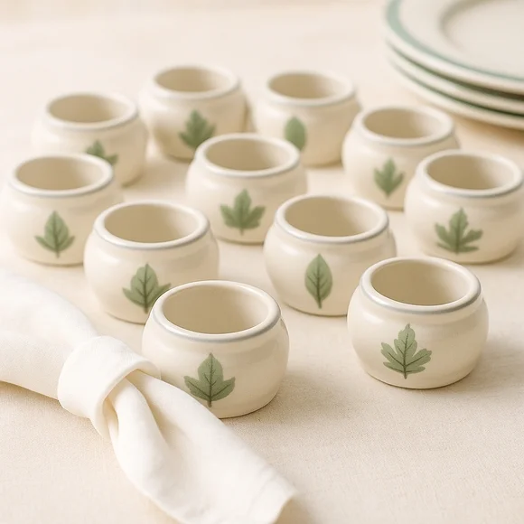 Pfaltzgraff Naturewood Stoneware Napkin Rings Set of 12 Leaf Botanical
