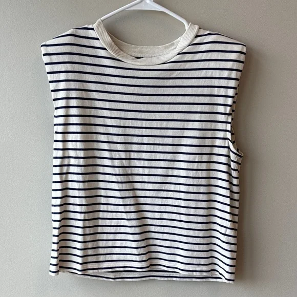 J. Crew White Tank with Navy Stripes