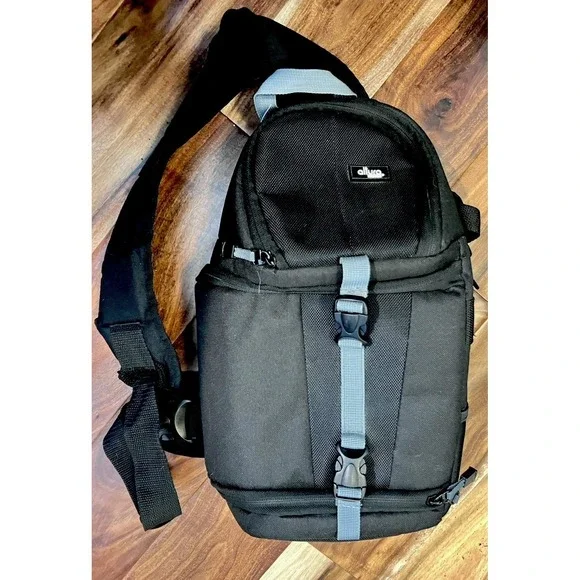 Black Alturo Slingshot Bag- Padded Two Compartments Adjustable‎ Inserts Purple