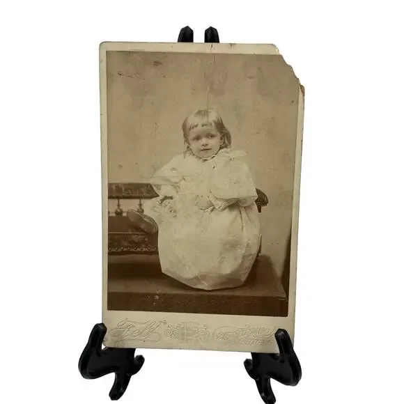 Antique Mounted Black White Photo Gown Baby 1800's 215 East Chicago Avenue