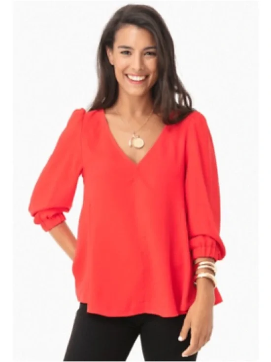 Tuckernuck Women's Poppy Red Hollis Blouse Flowy Top Career Casual Size Medium