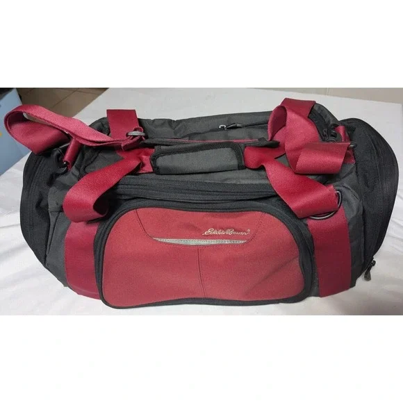 EDDIE‎ BAUER Luggage Burgundy Black Canvas Travel Duffle Bag EUC