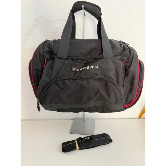 Swisswin Black Red Duffel Bag Travel Gym Overnight Weekend Carry On Luggage