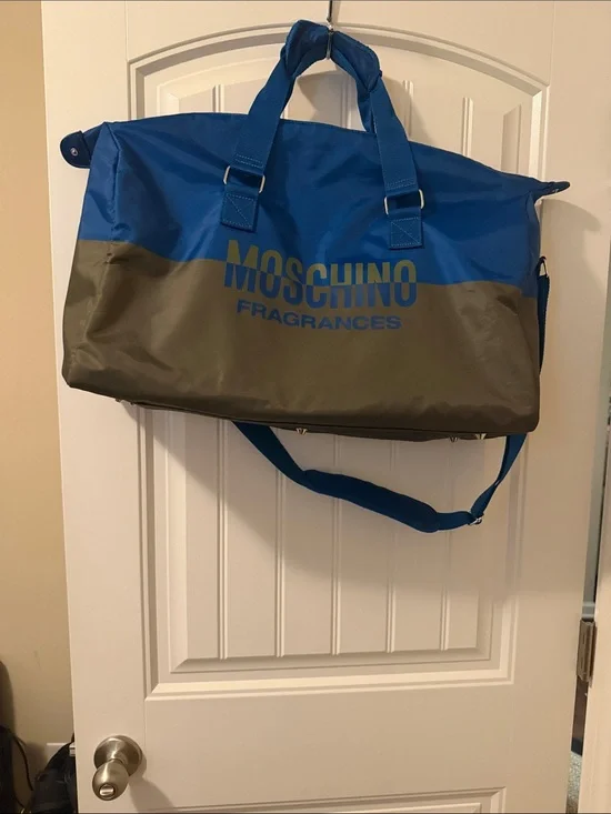 Moschino Two-Tone Blue and Olive Duffel Bag