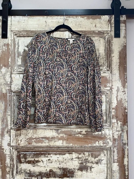 J. Crew Silk Paisley Long-Sleeve Top