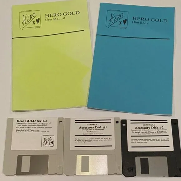RARE Vtg Hero Gold Game PC 3.5 Lot Of 3 Floppy Disks Everett Kaser 1992 Manuals