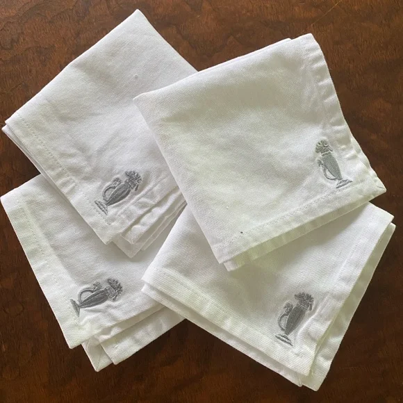 Silver Rooster Cloth Cocktail Napkins vintage Restoration Hardware set of 4