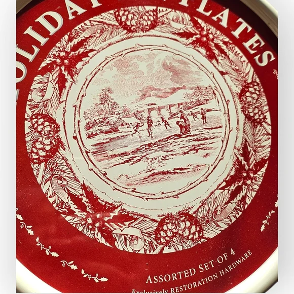 Vintage New Restoration Hardware Holiday Tin Plates in Collectible Tin 2005