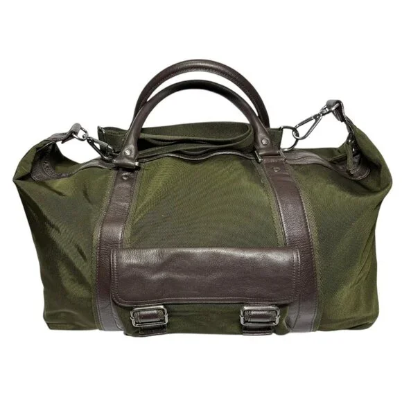 Banana Republic Bag Weekender Duffle Green Nylon Leather Travel Luggage Carry On