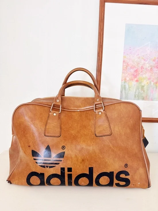 Vintage adidas Brown Duffel Bag with Black Logo