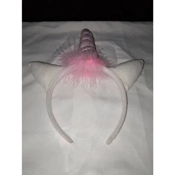 Unicorn Headband Pink White Silver and Feather Costume Dress Up Cosplay Casual